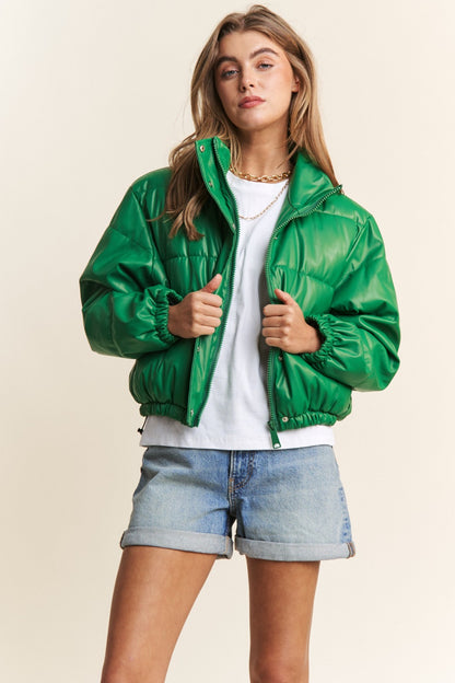 Green Turtleneck Puff Jacket