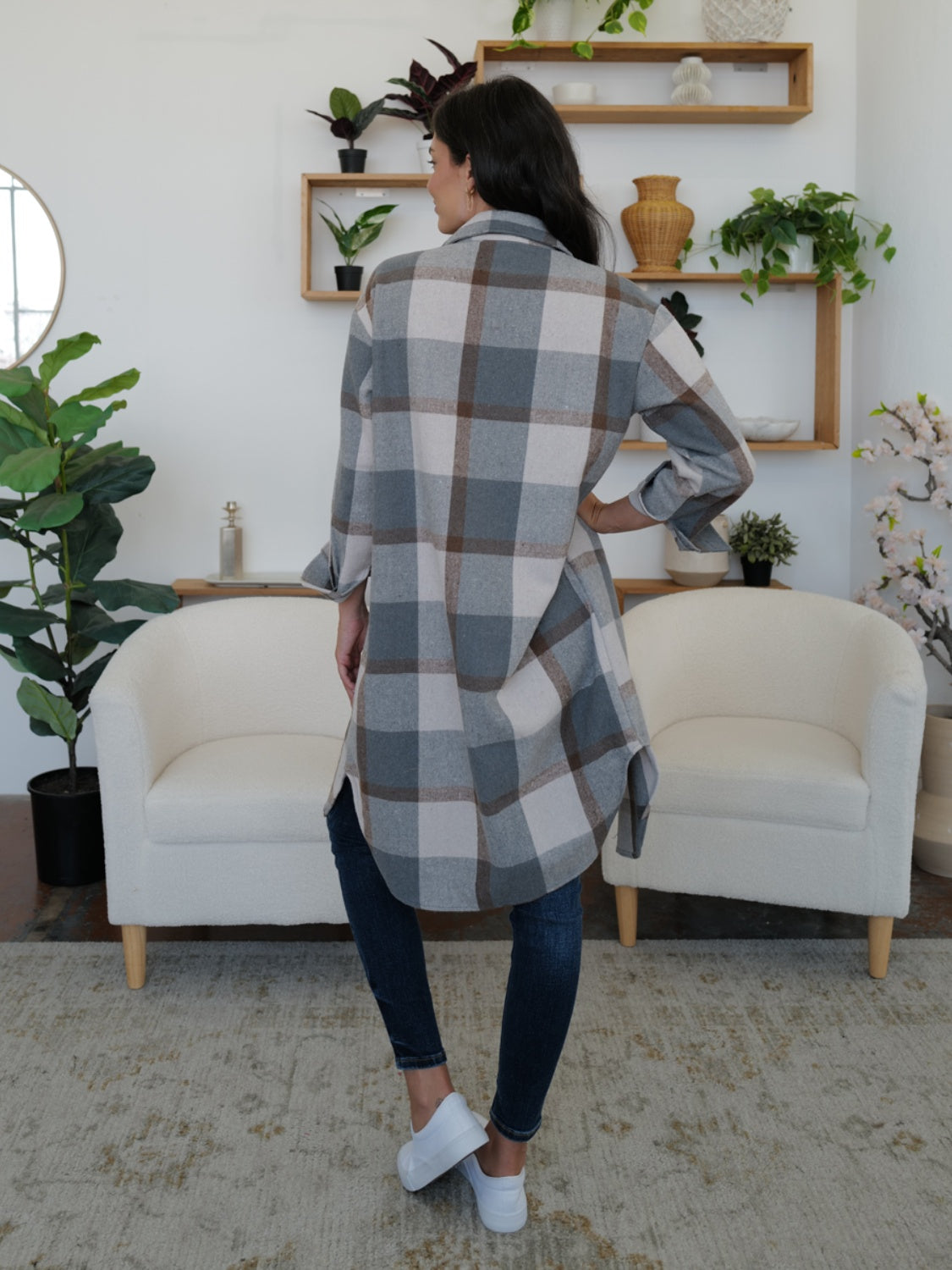 Plaid Collared Longline Jacket