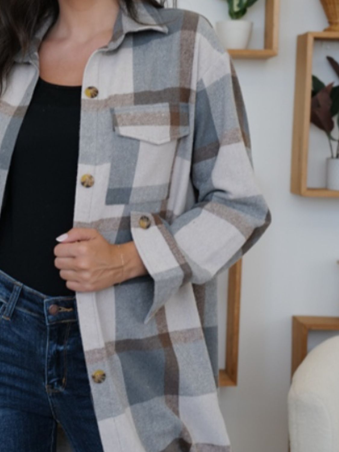 Plaid Collared Longline Jacket