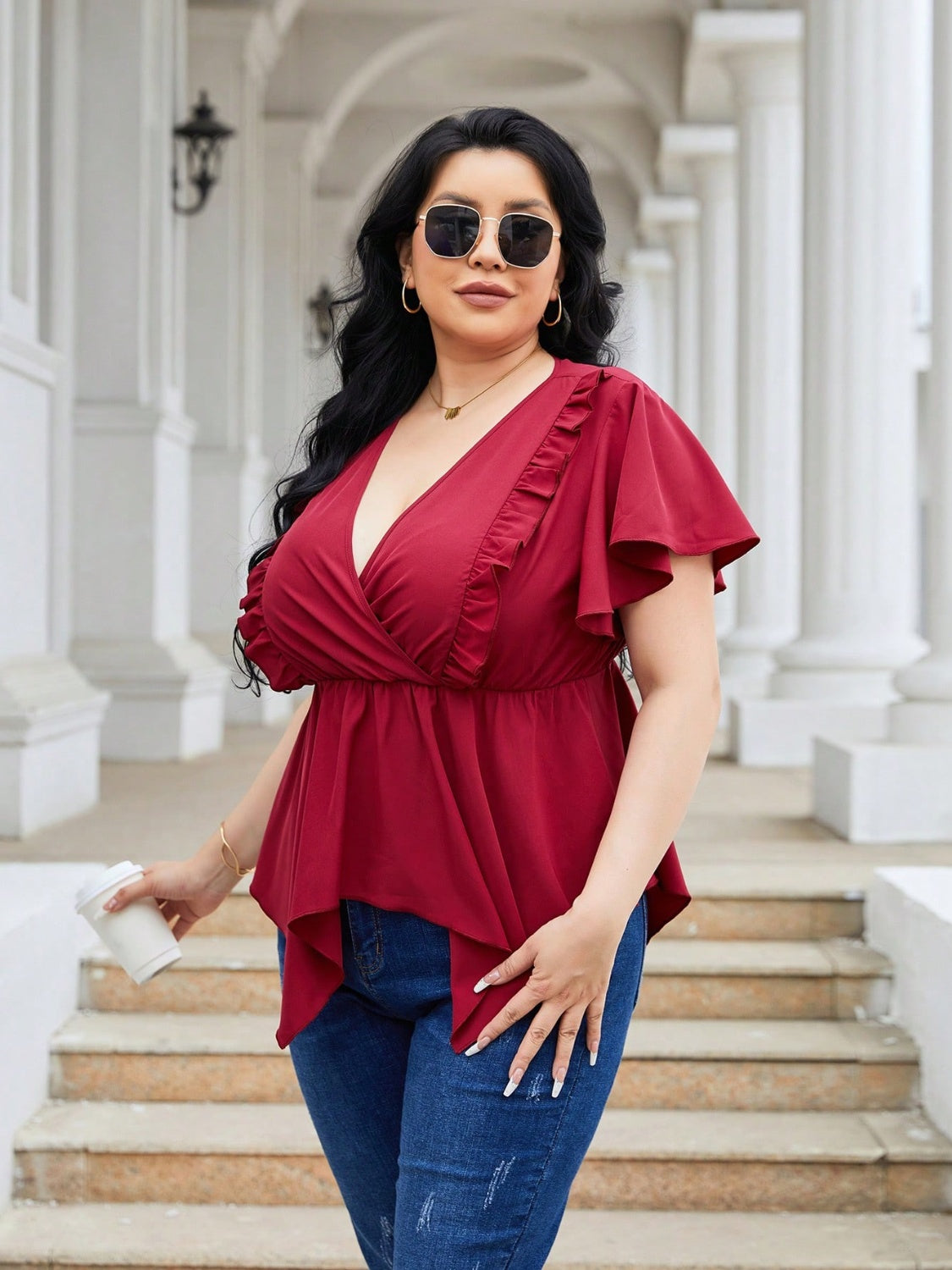 Frill Flutter Sleeve Blouse