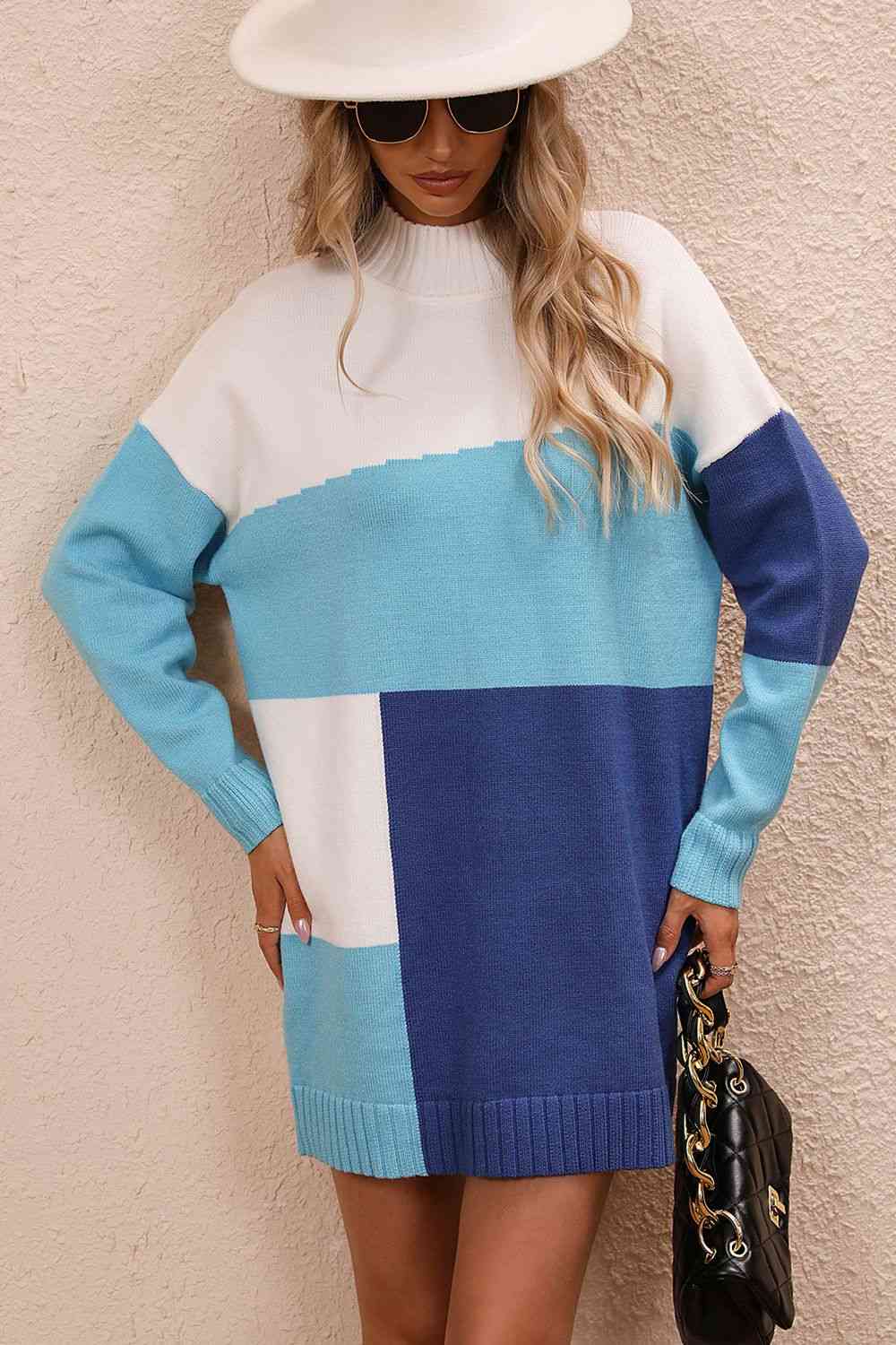 Color Block Sweater Dress VELVET Color Block Sweater Dress VELVET