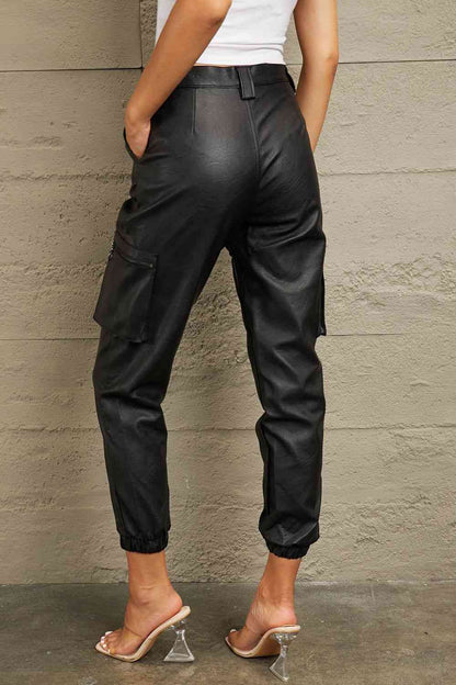 High Rise Leather Joggers