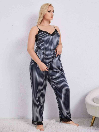 Stripe Lace Trim Pajama Set