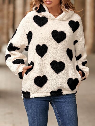 Fuzzy Heart Pocketed Hoodie