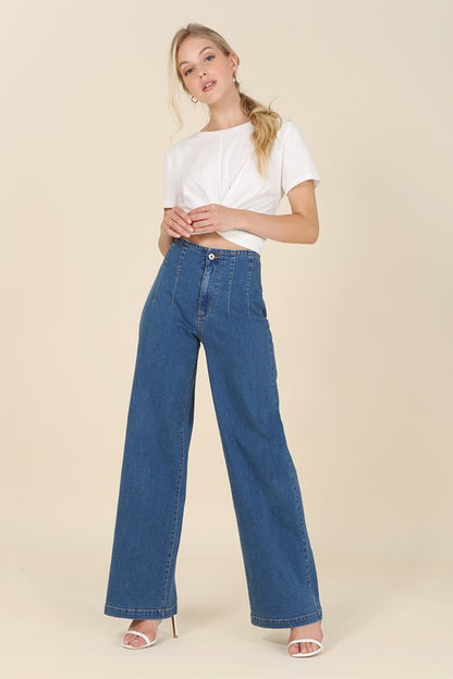 Flared Pin Tuck Jeans