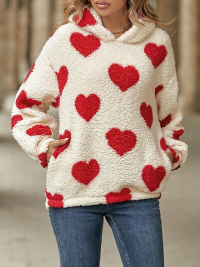 Fuzzy Heart Pocketed Hoodie