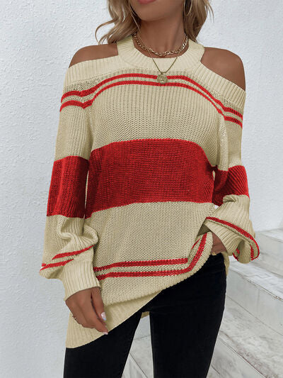Striped Cold Shoulder Sweater