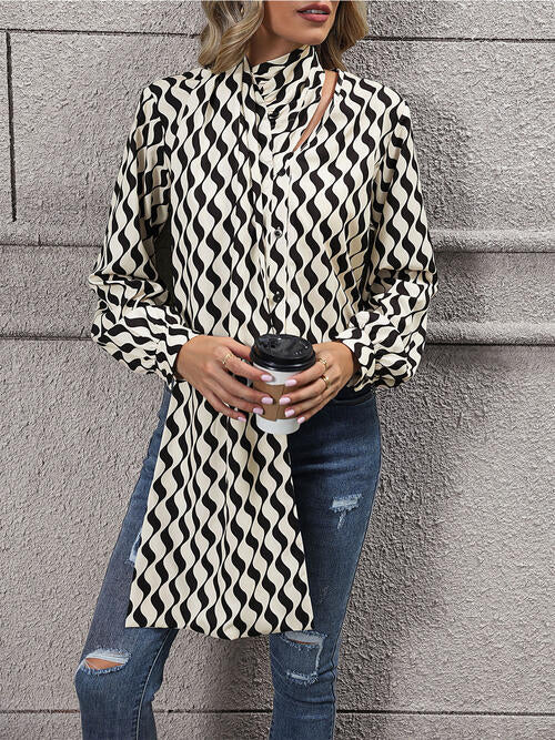 Printed Statement Neck Buttoned Blouse